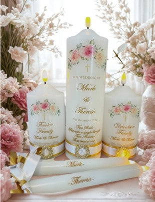 Wedding Personalized Ceremony Unity Candle Set of 5 Elegance