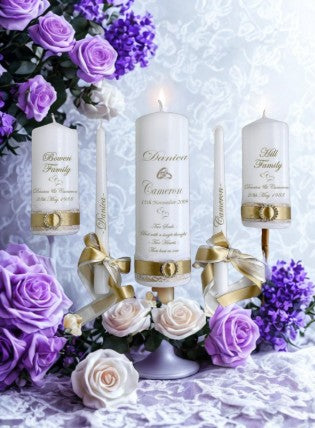 Wedding Personalized Ceremony Unity Candle Set of 5 Romance
