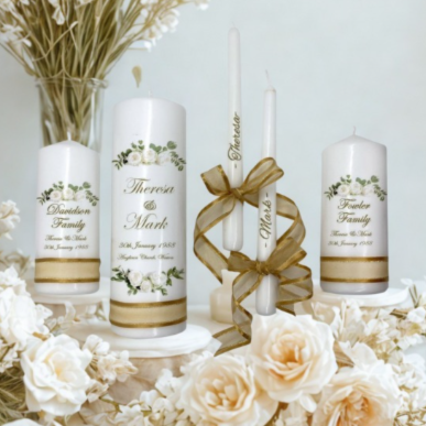 Wedding Personalized Ceremony Unity Candle Set of 5 Classic