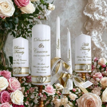 Wedding Personalized Ceremony Unity Candle Set of 5 Elegance