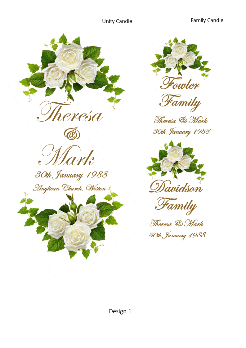 Wedding Personalized Ceremony Unity Candle Set of 3 Elegance