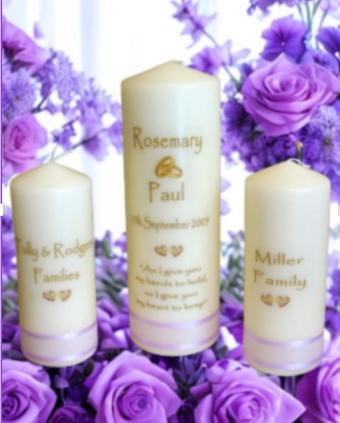 Wedding Personalized Ceremony Unity Candle Set of 3 Classic