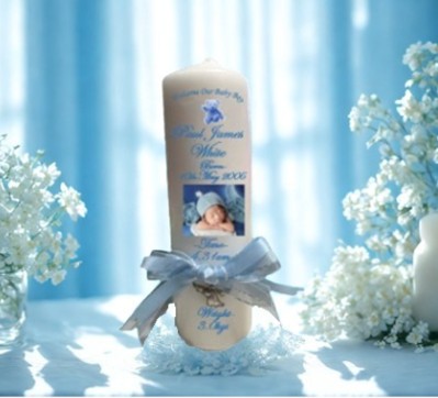 Welcome Baby Single Personalized Candle Ornate