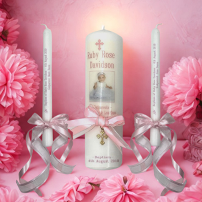 Baptism Personalized Candle Unity Set Ornate