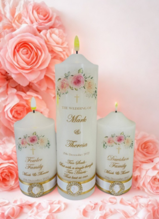 Wedding Personalized Ceremony Unity Candle Set of 3 Elegance