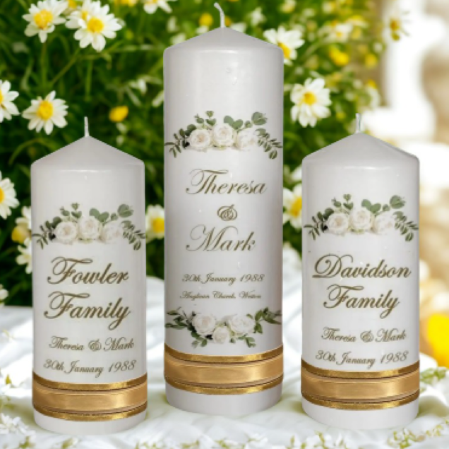 Wedding Personalized Ceremony Unity Candle Set of 3 Double Classic