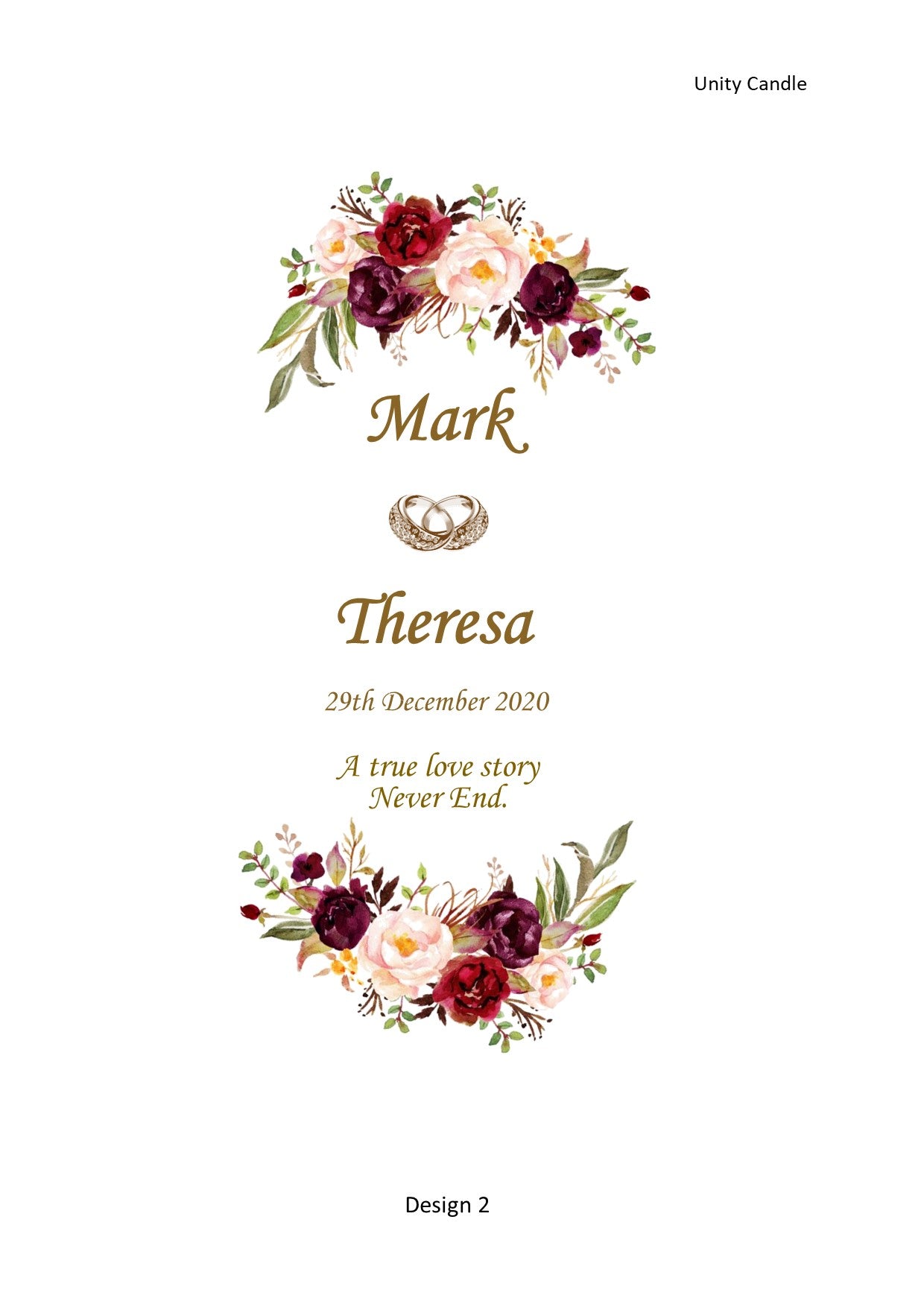 Wedding Personalized Single Ceremony Unity Candle Elegance